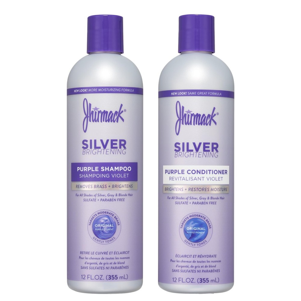 Jhirmack Silver Brightening Purple Shampoo and Conditioner Set for all types of silver, grey, and blonde hair