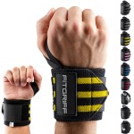 Fitgriff Wrist Wraps for Weightlifting (18) Heavy-Duty Support for Gym, Bench Press, and Pushups (1 Pair) - for Men and Women (Black/Yellow)