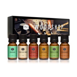 P&J Trading Fragrance Oil Woodshop Set | Forest Pine, Fresh Cut Wood, Leather, Teakwood, Bamboo, and Cedar Candle Scents for Candle Making, Freshie Scent, Soap Making Supplies, Diffuser Oil Scents