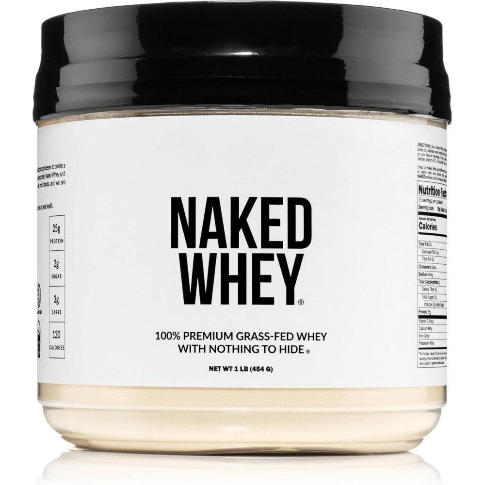 NAKED Whey 1Lb - Only 1 Ingredient, Grass Fed Whey Protein Powder, Undenatured, No Gmos, No Soy, Gluten Free, Stimulate Growth, Enhance Recovery - 15 Servings