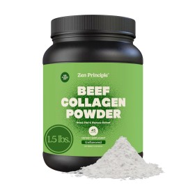 Zen Principle Grass-Fed Agglomerated Hydrolyzed Collagen Peptides 1.5 lb. Anti-Aging Protein Powder for Healthy Hair, Skin, Joints. Paleo Friendly, GMO and Gluten Free, Pasture-Raised Bovine.