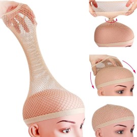 Dreamlover Wig Caps, No Braiding Needed Wig Caps for Wig Beginner, Wig Net for Long Hair, Hair Net for Halloween Cosplay, Natural Nude, 2 Pieces