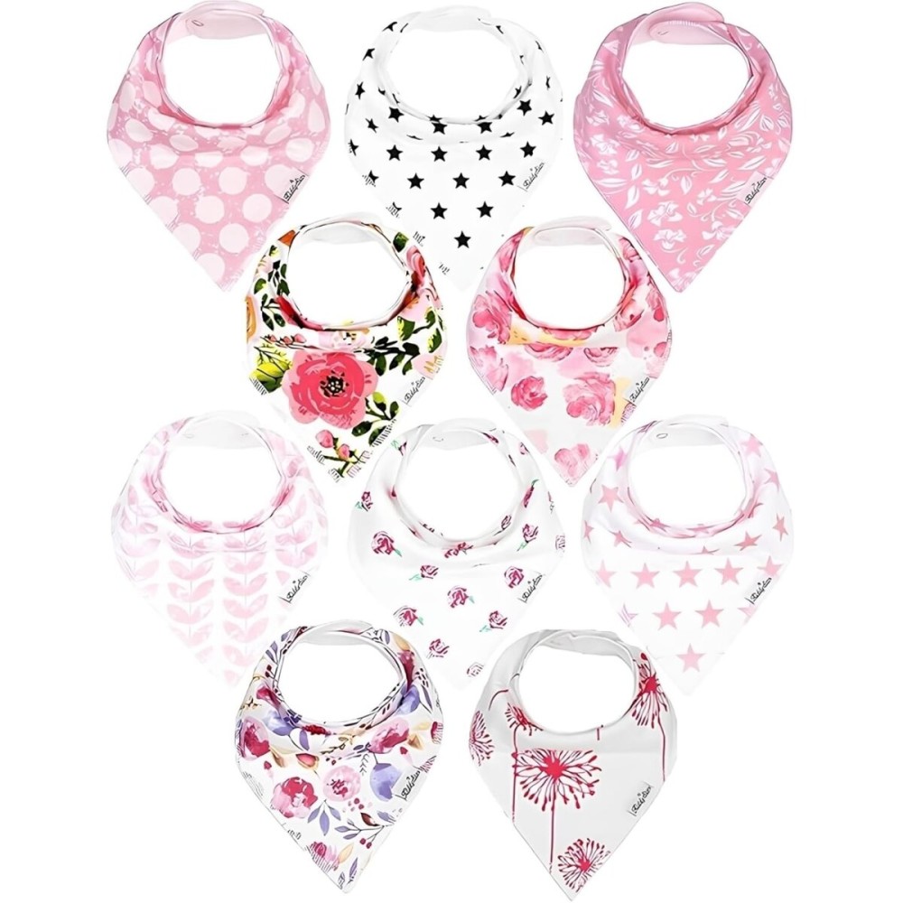 KiddyStar Organic Cotton Baby Bibs for Boys & Girls - Soft, Absorbent Teething & Drool Bibs - Adjustable Snaps for Toddlers