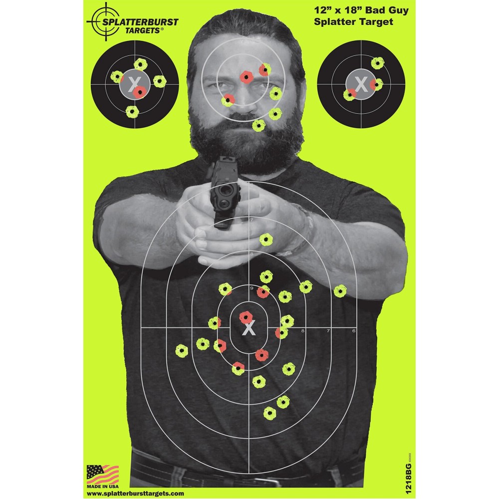 Splatterburst Targets - 12 x18 inch - Bad Guy Splatter Target - Easily See Your Shots Burst Bright Fluorescent Yellow Upon Impact - Made in The USA (10 Pack)