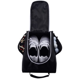 Athletico Golf Shoe Bag - Zippered Shoe Carrier Bags With Ventilation & Outside Pocket for Socks, Tees, etc. Perfect Storage (Black)