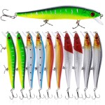 Sougayilang 10PCS Fishing Lures Hard Bait Minnow Crankbait with Treble Hook Life-Like Swimbait Fishing Bait Deep Diver Lure Sinking Lure for Bass Trout Walleye Redfish Speckled Trout