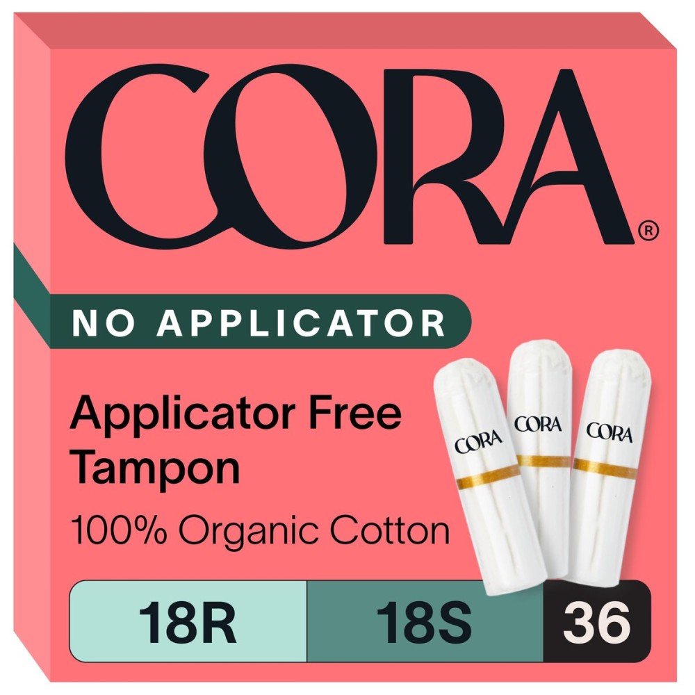 Cora Non-Applicator Tampons - 100% Organic Cotton | Ultra-Absorbent, Unscented, Natural, Non-Toxic, Applicator Free | Eco-Conscious (36 R/S Tampons)