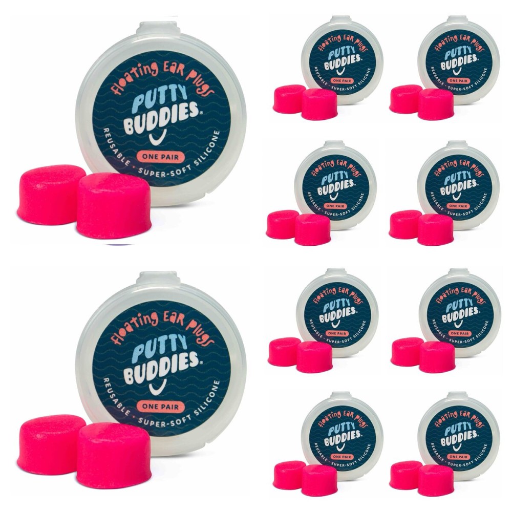 Earvolution Floating Putty Buddies Ear Plugs for Swimming - Invented by an Ear Physician - Moldable, Premium, Silicone - Floats on Water - Waterproof - Made in The USA - 10 Pack - Hot Pink