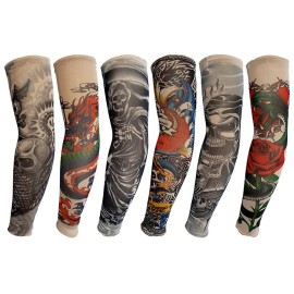 YARIEW 6 Pcs Arm Sleeves - Fake Tattoos, Temporary Tattoo Covers for Men & Women (Sun Protection Set 3)
