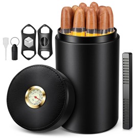 Scotte Cigar humidor case/jar,Leather Cedar Wood Cigar Canister Portable for 12-16 Cigar (Black)