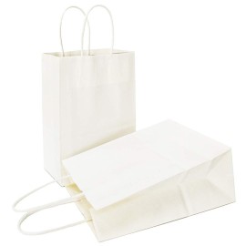 AZOWA White Gift Bags White Medium Kraft Paper Bags With Handles (7.5 x 3.9 x 9.8 in, 12 CT)