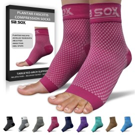 SB SOX Plantar Fasciitis Relief Socks - Ankle Brace Compression Sleeve - Arch Support for Foot Pain, Swelling, Heel Spurs - Foot Brace for Achilles Tendonitis Relief, Injury Recovery (Pink, Medium)