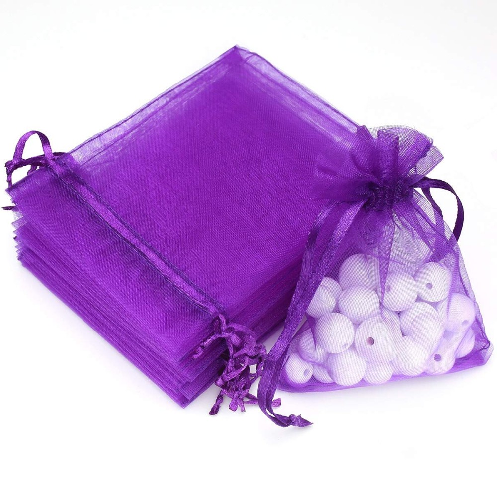 Akstore 100Pcs 2.8x3.6(7x9cm) Sheer Drawstring Organza Jewelry Pouches Wedding Party Christmas Favor Gift Bags (Purple)