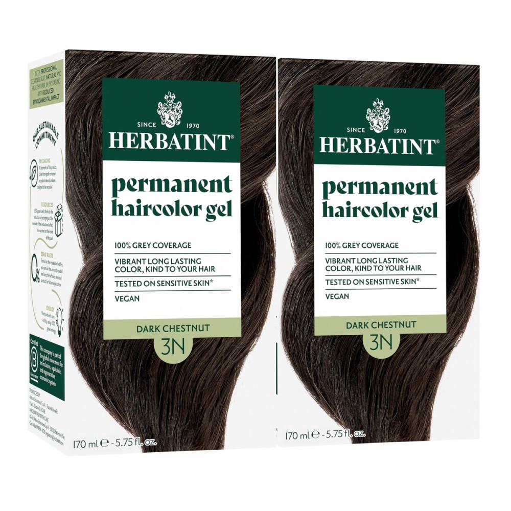 Herbatint Permanent Hair Dye - 3N Dark Chestnut - For Up To 100% Gray Coverage of Resistant Gray Hair - Ammonia-Free, Alcohol-Free & Vegan - Salon Influenced Hair color 5.75 fl oz (2 Pack)