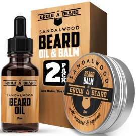 Beard Oil and Balm Set for Men - All-Natural Sandalwood & Citrus Scent, For Beard Growth and Care (2 Pack of 2 oz)