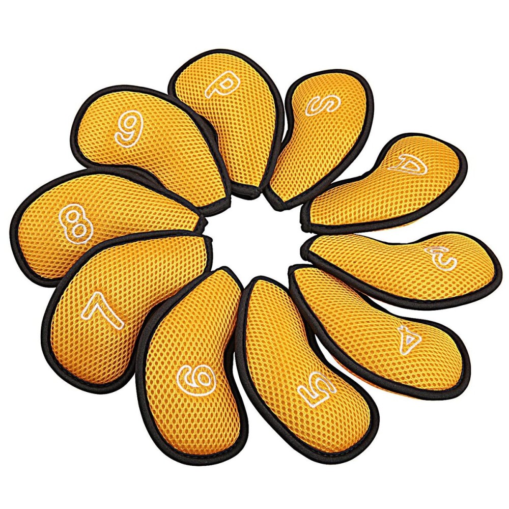 10Pcs/Pack New Meshy Golf Iron Covers Set Golf Club Head Cover Fit Most Irons (Yellow)