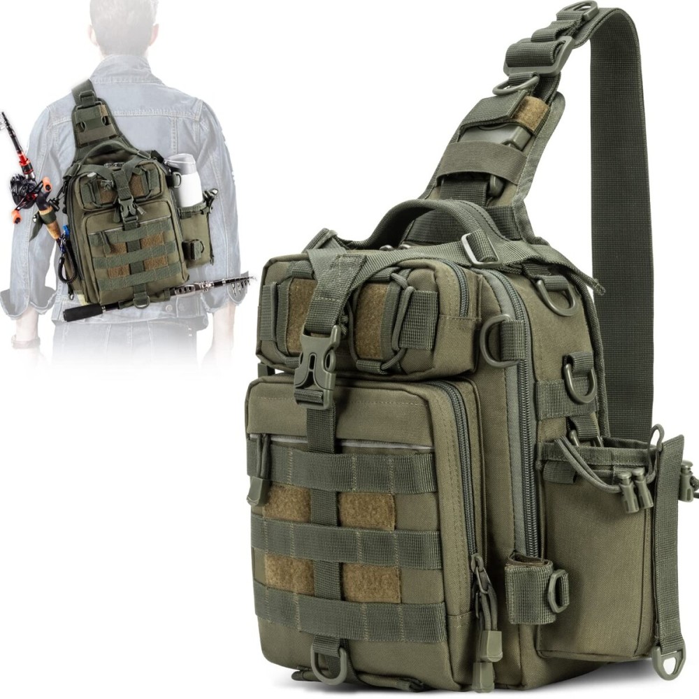 BLISSWILL Fishing Backpack Outdoor Tackle Bag Large Fishing Tackle Bag Water-resistant pack with Rod Holder Shoulder Backpack (Khaki)