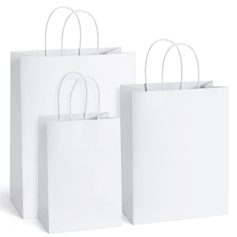 BagDream Kraft Paper Bags 5x3x8& 8x4.25x10& 10x5x13-25 Pcs Each Size, White Gift Bags with Handles Bulk, for Craft, Merchandise, Retail, Grocery, Party Favor Recyclable Paper Sacks 75Pcs