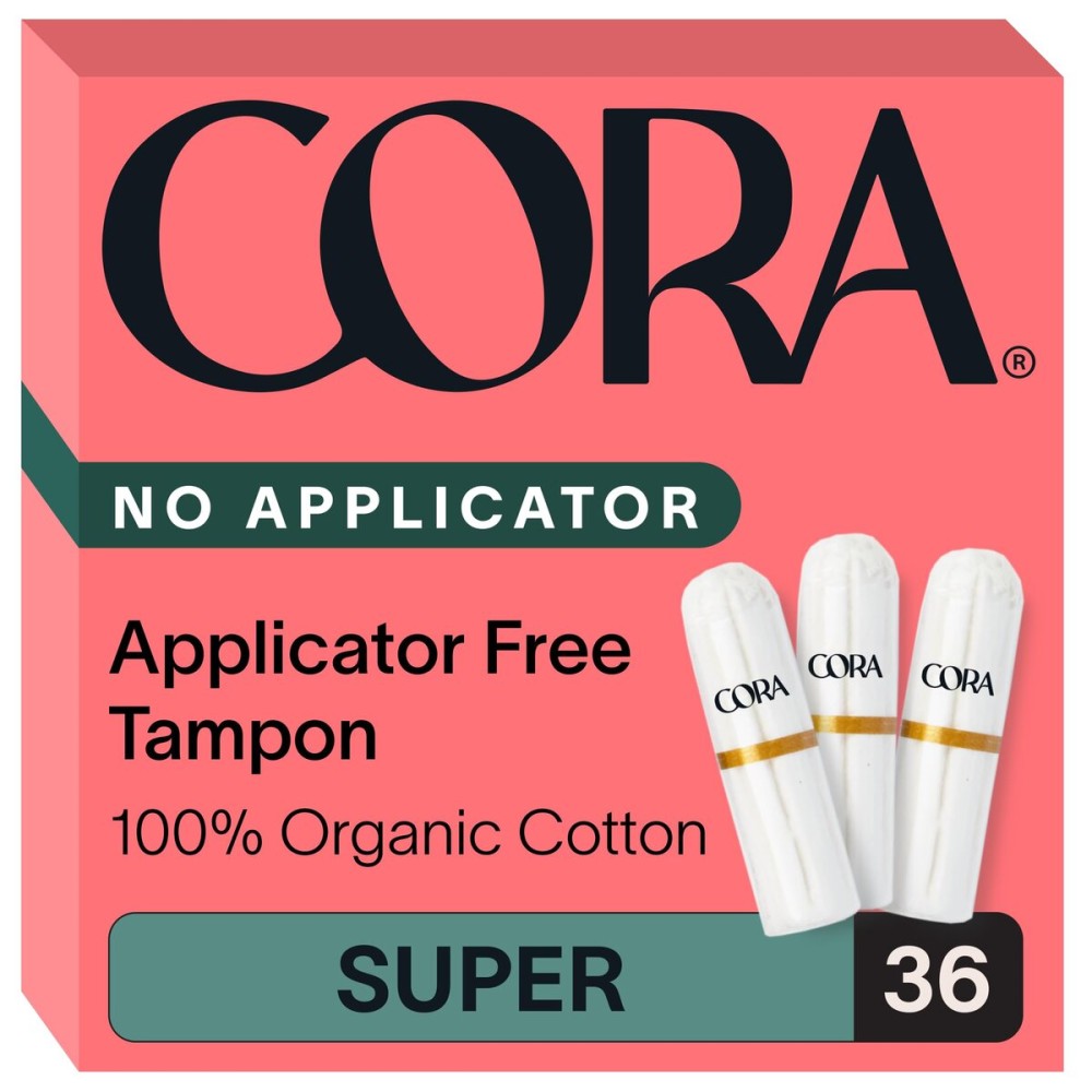 Cora Non-Applicator Tampons - 100% Organic Cotton | Ultra-Absorbent, Unscented, Natural, Non-Toxic, Applicator Free | Eco-Conscious (36 S Tampons)