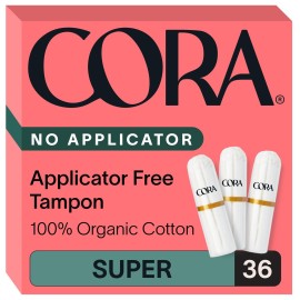 Cora Non-Applicator Tampons - 100% Organic Cotton | Ultra-Absorbent, Unscented, Natural, Non-Toxic, Applicator Free | Eco-Conscious (36 S Tampons)