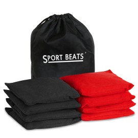 SPORT BEATS Cornhole Bags All Weather Set of 8 for Cornhole Toss Games-Regulation Weight & Size-Includes Tote Bags Red & Black