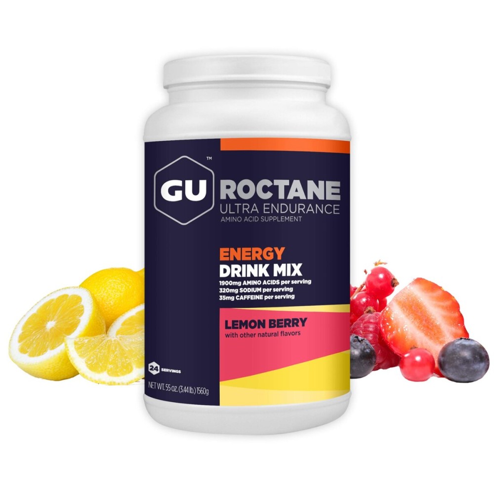 GU Energy Roctane Ultra Endurance Energy Drink Mix, Vegan, Gluten-Free, Kosher,Caffeine-Free, and Dairy-Free n-the-Go Energy for Any Workout, 3.44-Pound Jar, Lemon Berry