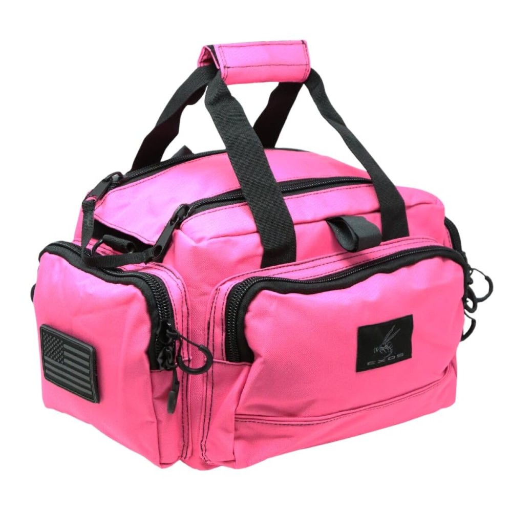 Exos Tactical Range Bag - Medium Size Range Bag for Shooting - Gun Case for Handguns, Ammo Storage, Tactical Backpack, Molle Webbing, Free Subdued USA Patch, Designed in the USA (Kitty Pink)