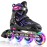 2PM SPORTS Vinal Girls Adjustable Inline Skates with Light up Wheels Beginner Skates Fun Illuminating Roller Skates for Kids Boys and Ladies (Violet & Magenta, Large - Youth (4Y-7Y US))