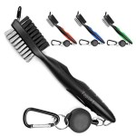Yoport Golf Club Brush and Club Groove Cleaner 2 Ft Retractable Zip-line Aluminum Carabiner, Lightweight and Stylish, Ergonomic Design, Easily Attaches to Golf Bag (Black+Black)