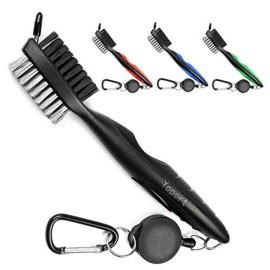 Yoport Golf Club Brush and Club Groove Cleaner 2 Ft Retractable Zip-line Aluminum Carabiner, Lightweight and Stylish, Ergonomic Design, Easily Attaches to Golf Bag (Black+Black)