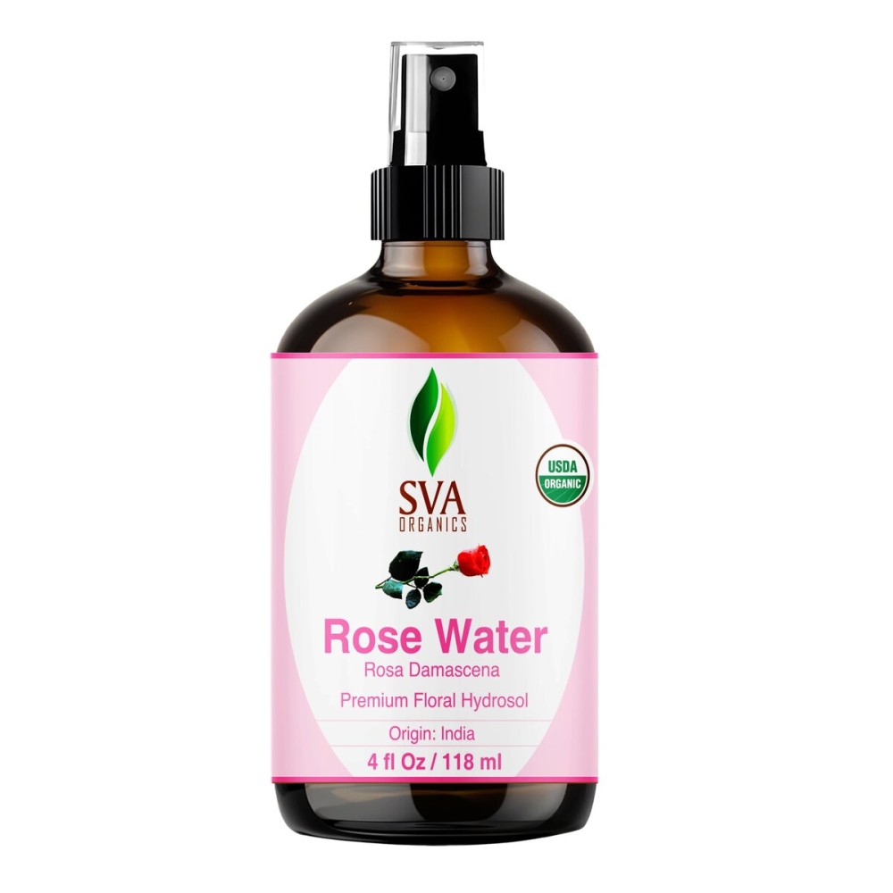 SVA ORGANICS Rose Water 4oz (118 ml) Refreshing Rose Water Spray for Skin Care, Skin Hydration, Bath, Soaps, Haircare & Aromatherapy