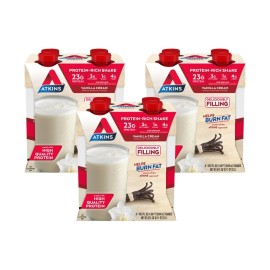 Atkins Vanilla Cream Meal Size Protein Shake, 23g Protein, Low Glycemic, 3g Carb, 1g Sugar, Keto Friendly
