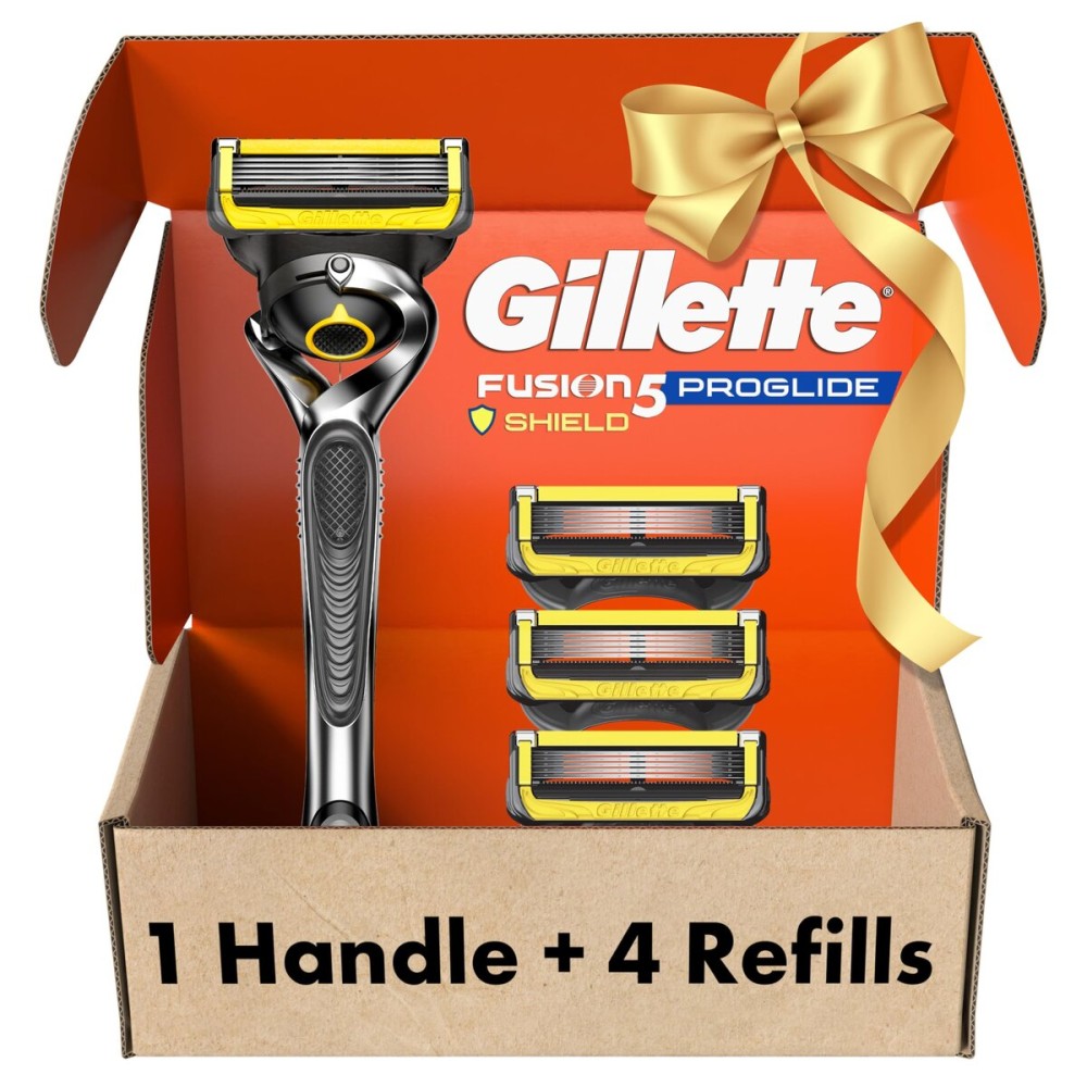 Gillette ProGlide Shield Men\'s Razor, 5 Bladed Razor, with Precision Trimmer, Comfortglide Lubrication, Glide and Comfort, Handle + 4 Blade Refills, Holiday Gifts for Men