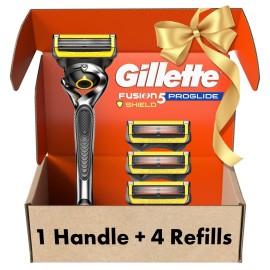 Gillette ProGlide Shield Men\'s Razor, 5 Bladed Razor, with Precision Trimmer, Comfortglide Lubrication, Glide and Comfort, Handle + 4 Blade Refills, Holiday Gifts for Men