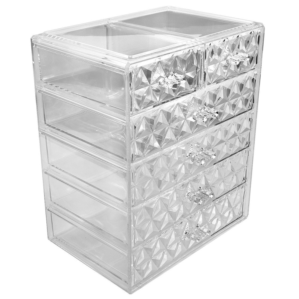 Sorbus Acrylic Makeup Organizer Set, 6-Drawer Vanity & Countertop Cosmetic Storage with Small & Wide Drawers, Diamond Makeup Storage for Brushes, Lipsticks, Jewelry - Holiday Gift for Women & Teens