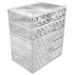 Sorbus Acrylic Makeup Organizer Set, 6-Drawer Vanity & Countertop Cosmetic Storage with Small & Wide Drawers, Diamond Makeup Storage for Brushes, Lipsticks, Jewelry - Holiday Gift for Women & Teens