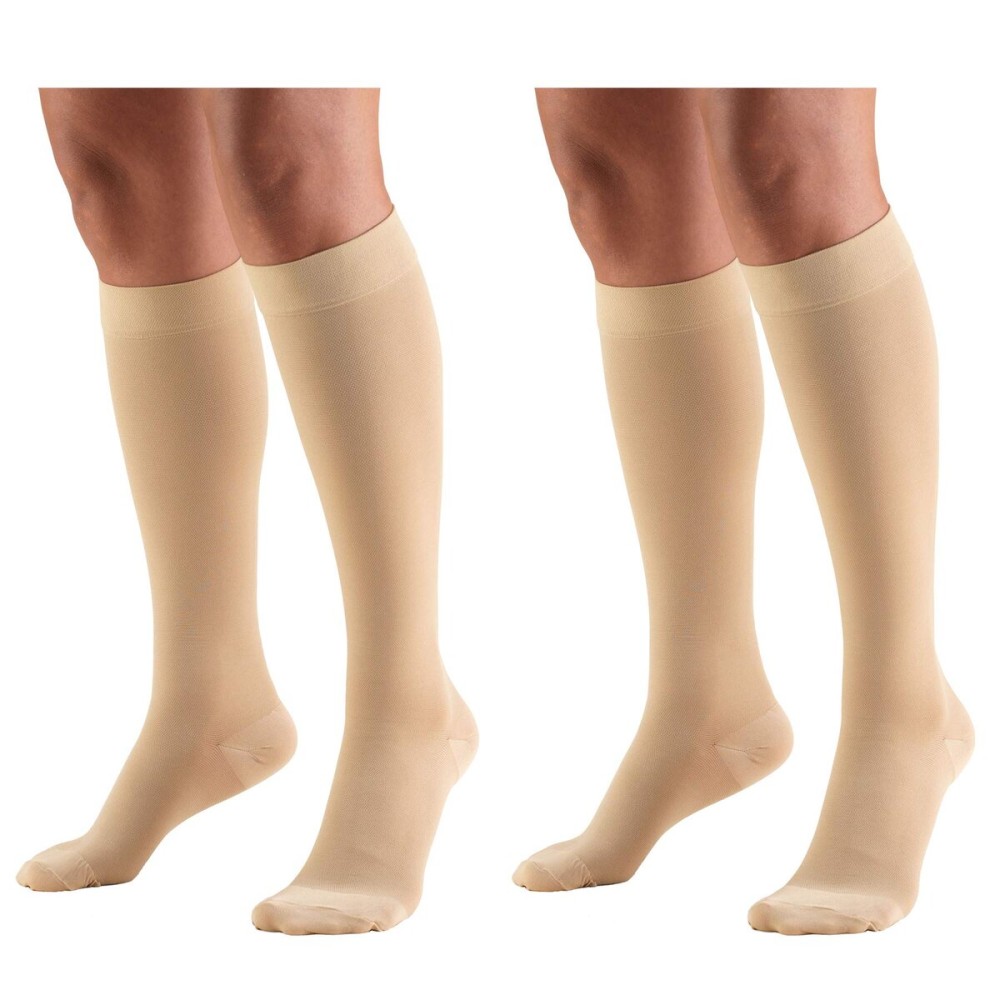 Truform 30-40 mmHg Compression Stockings for Men and Women, Knee High Length, Closed Toe, Beige, 2X-Large, 2 Count