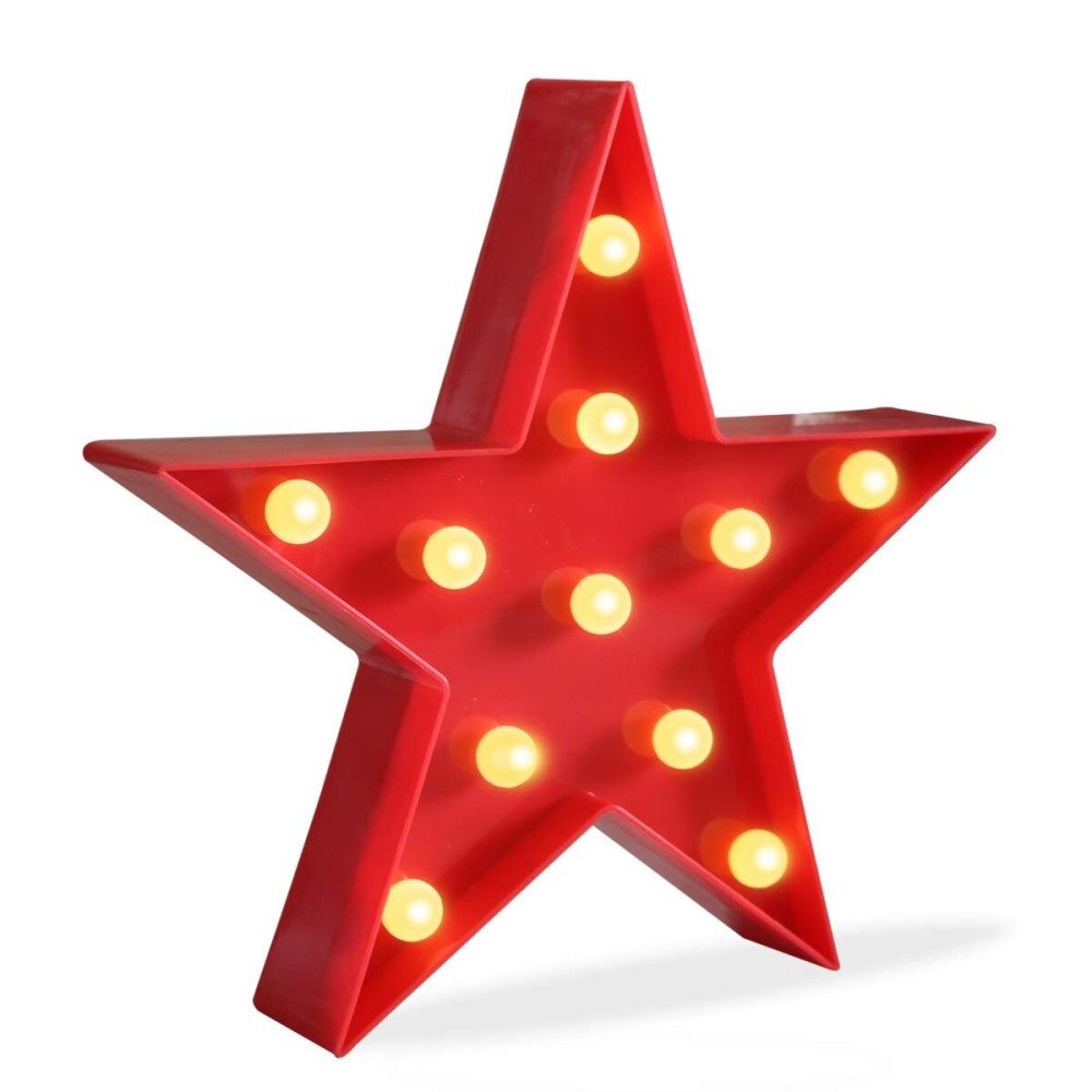 Marquee Light Star Shaped LED Plastic Sign-Lighted Marquee Star Sign Wall Dcor Battery Operated (Red)