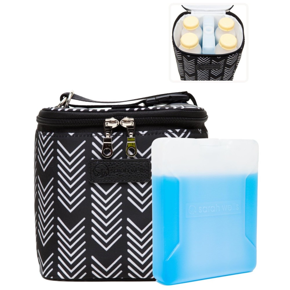 Cold Gold Breastmilk Cooler Bag with Safety Tested Ice Pack - Insulated Milk Storage for Work, Travel & Daycare - Fits Bottles & Parts - Durable, Washable, Cooler for Moms (Black and White)