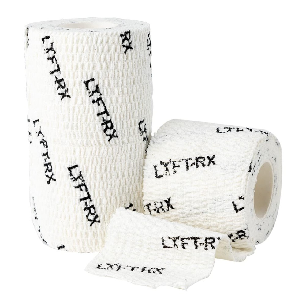 LYFT-RX Weightlifting Hook Grip Tape w/Premium Adhesive for Olympic Weight Lift, Cross Fitness, Lifting, Stretch Fit Athletic Finger Wrap, Protects Thumb Fingers, Size 2in White 3-Rolls