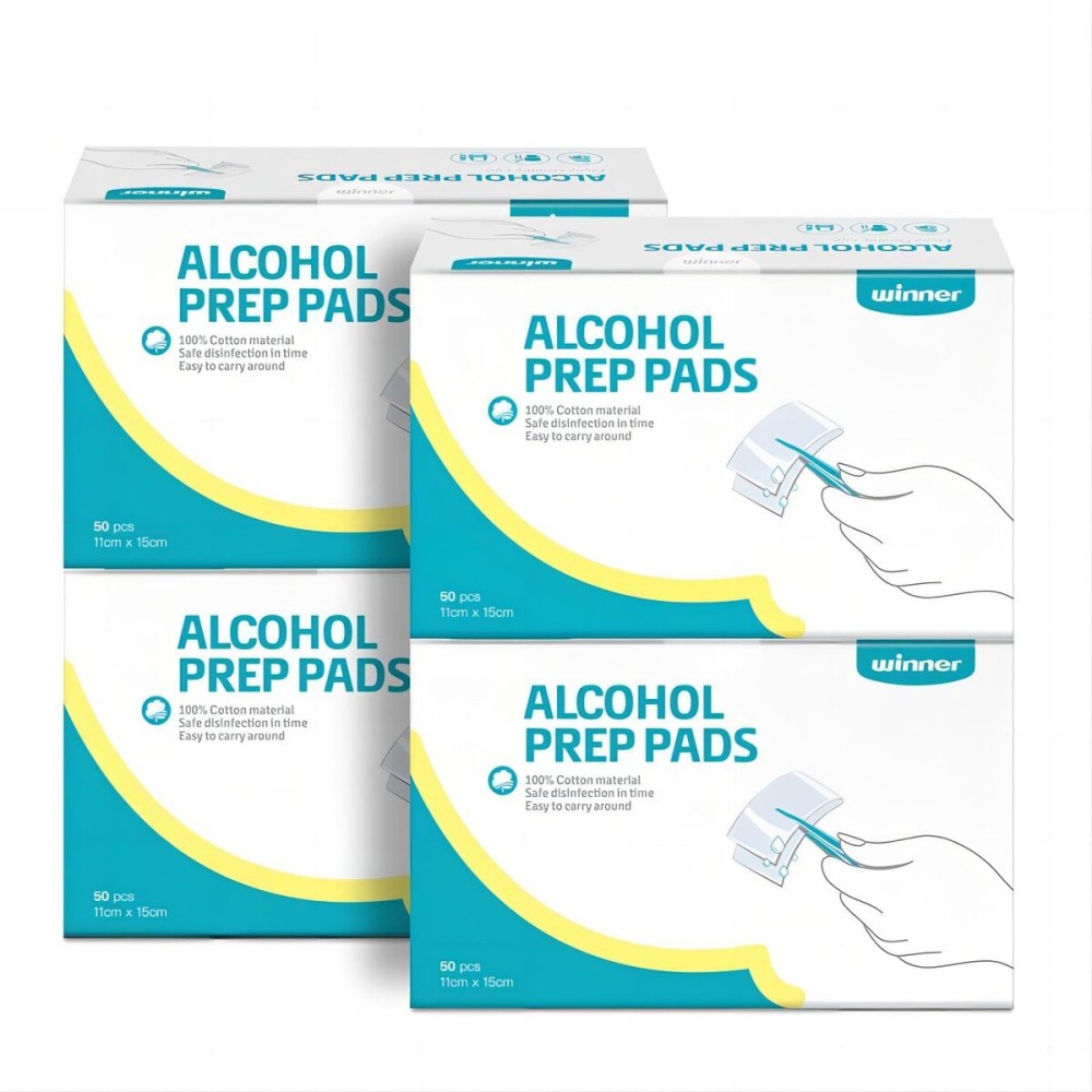 Winner Alcohol Wipes Individually Wrapped, 6 x 4 Large Prep Pads with 70% Isopropyl Alcohol, Essential for First Aid, Home and Laboratories, 4-Ply, 200 Count