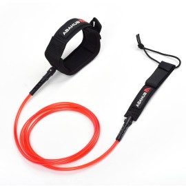 Abahub Premium Surfboard Leash, Straight Surf Board Leg Rope, Legrope Strap for Shortboard, Skimboard, Fish Surfboard Replacement Leashes 7 Foot Clear Red 7 mm Thick