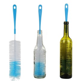 3-Pack Long Bottle Cleaning Brush for Narrow Neck Beer, Wine, Flask, Thermos, Sportwell, Pitcher, Brewing Bottle Cleaner, 16 Inches
