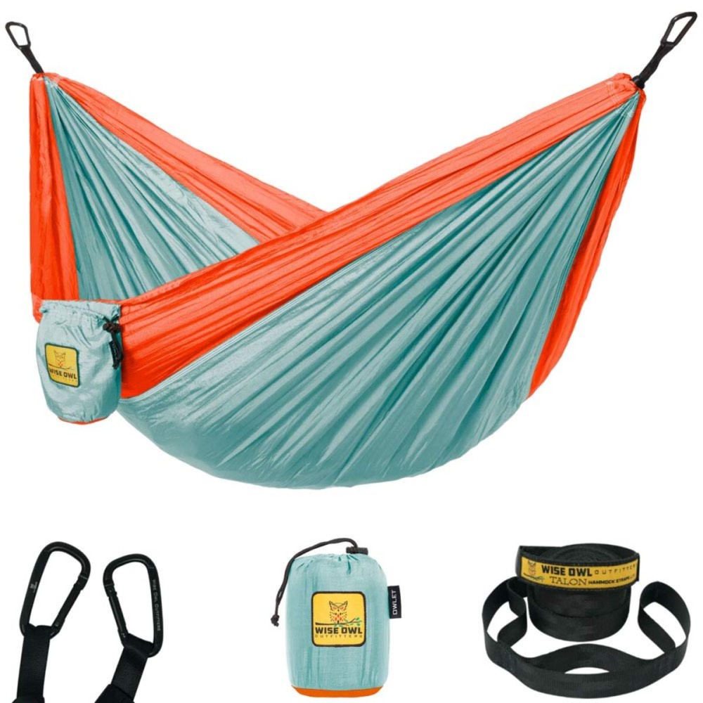 Wise Owl Outfitters Kids Hammock - Small Camping Hammock, Kids Camping Gear w/Tree Straps and Carabiners for Indoor/Outdoor Use, Kid Size Cloud Blue & Tangerine