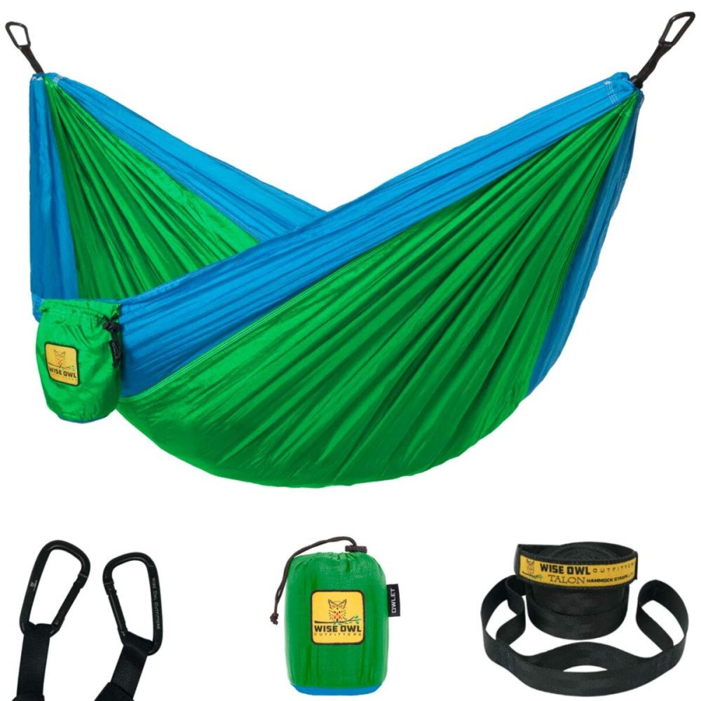 Wise Owl Outfitters Kids Hammock - Small Camping Hammock, Kids Camping Gear w/Tree Straps and Carabiners for Indoor/Outdoor Use - Kid Size Green & Blue