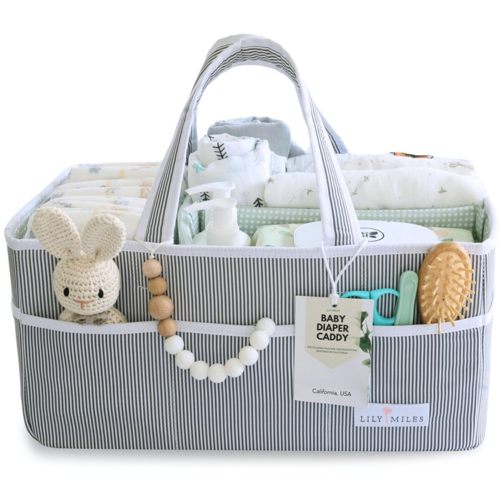 Lily Miles Baby Diaper Caddy Organizer - Large Tote Bag for Newborn essentials Boy or Girl - Baby Shower Basket - Nursery Must Haves - Registry Favorites - Newborn Caddie Car Organizer