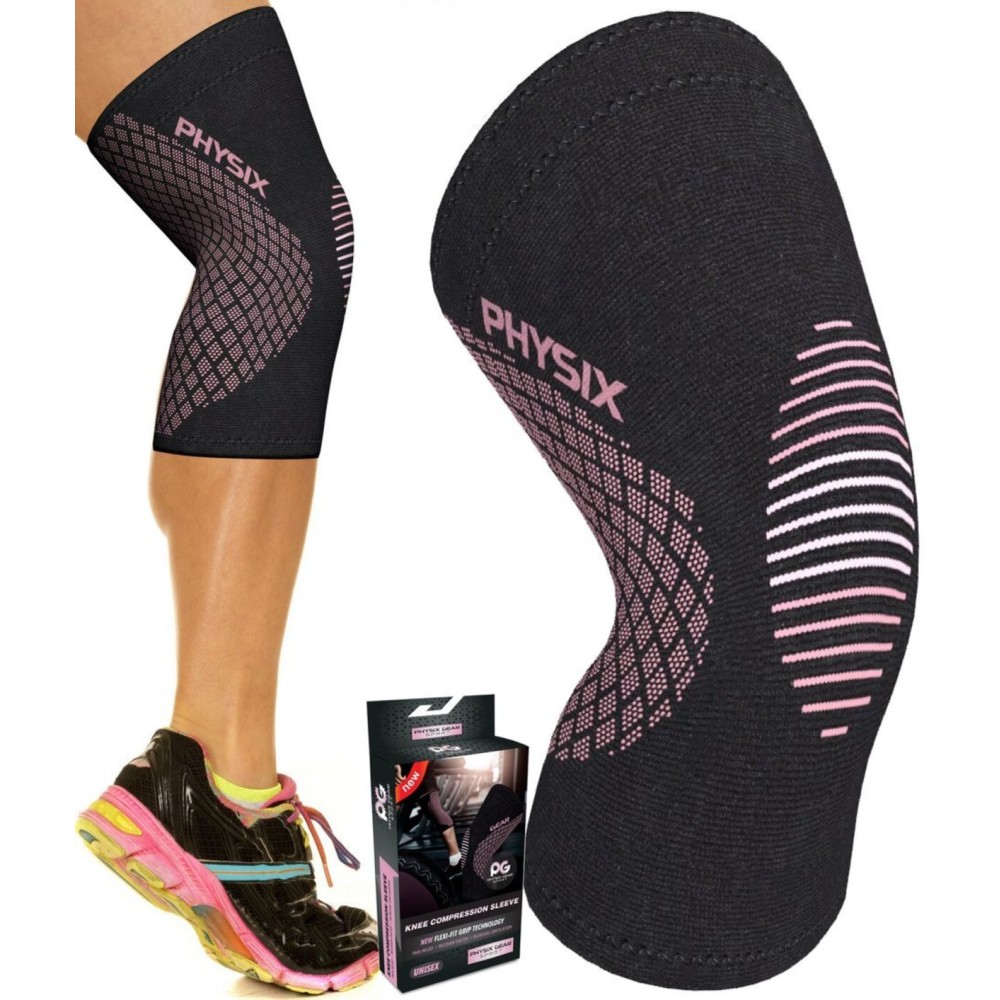 PHYSIX GEAR Knee Support Brace - Premium Recovery & Compression Sleeve for Meniscus Tear, ACL, MCL Running & Arthritis - Best Neoprene Stabilizer Wrap for Crossfit, Squats & Workouts (Single Pink S)