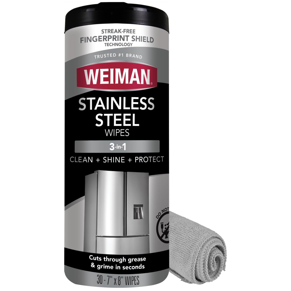 Weiman Stainless Steel Wipes (Large Microfiber Cloth) Removes Fingerprints Residue Water Marks and Grease from Appliances - Works Great on Refrigerators Dishwashers Ovens Grills - Packaging May Vary
