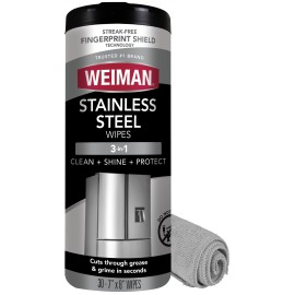 Weiman Stainless Steel Wipes (Large Microfiber Cloth) Removes Fingerprints Residue Water Marks and Grease from Appliances - Works Great on Refrigerators Dishwashers Ovens Grills - Packaging May Vary