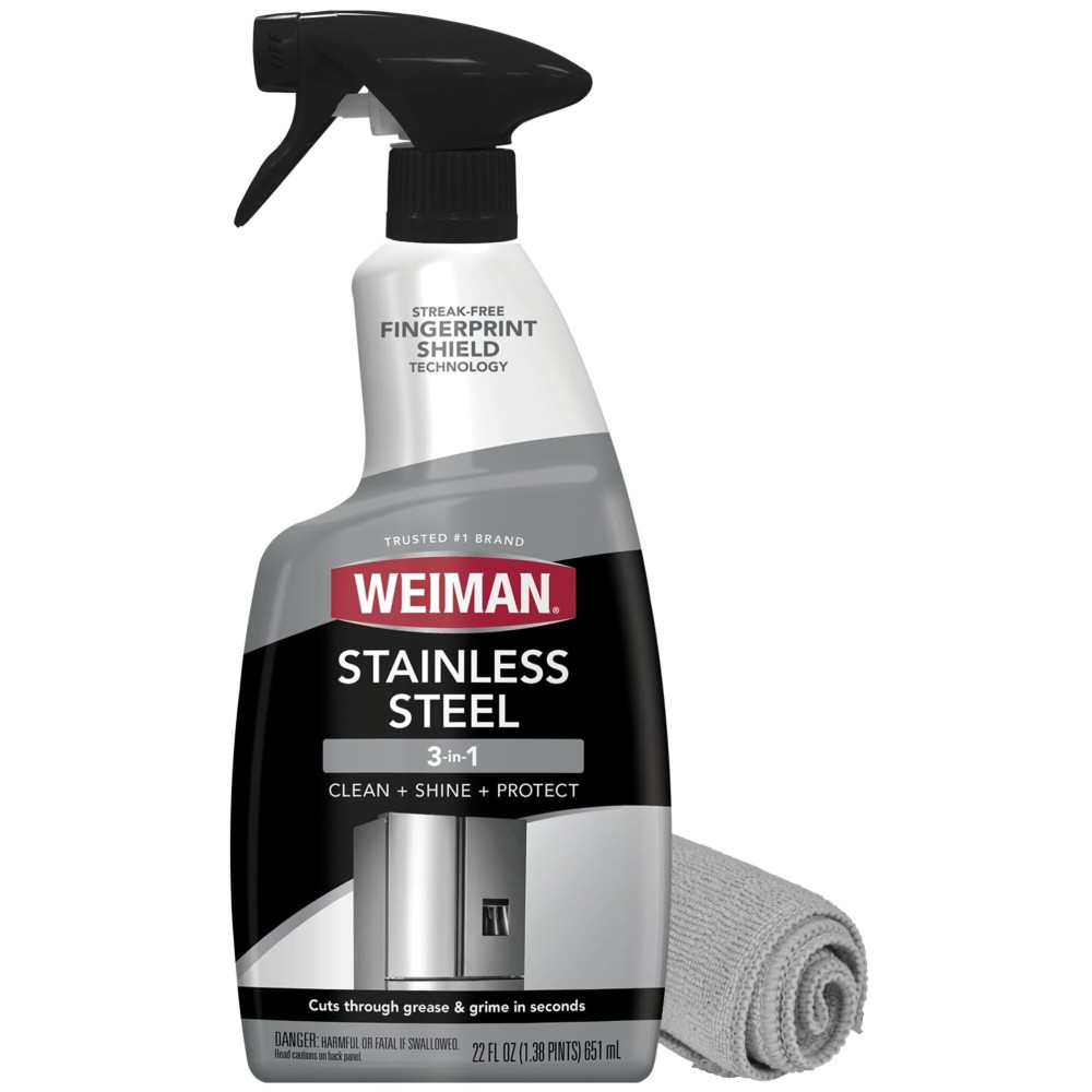 Weiman Stainless Steel Cleaner and Polish - Protects Appliances from Fingerprints and Leaves a Streak-Free Shine for Refrigerator, Dishwasher, Oven & Grill, Cleaning Supplies, Microfiber Cloth